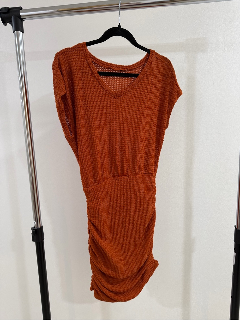 Vici Rust Waffle-Knit V-Neck Mini Dress